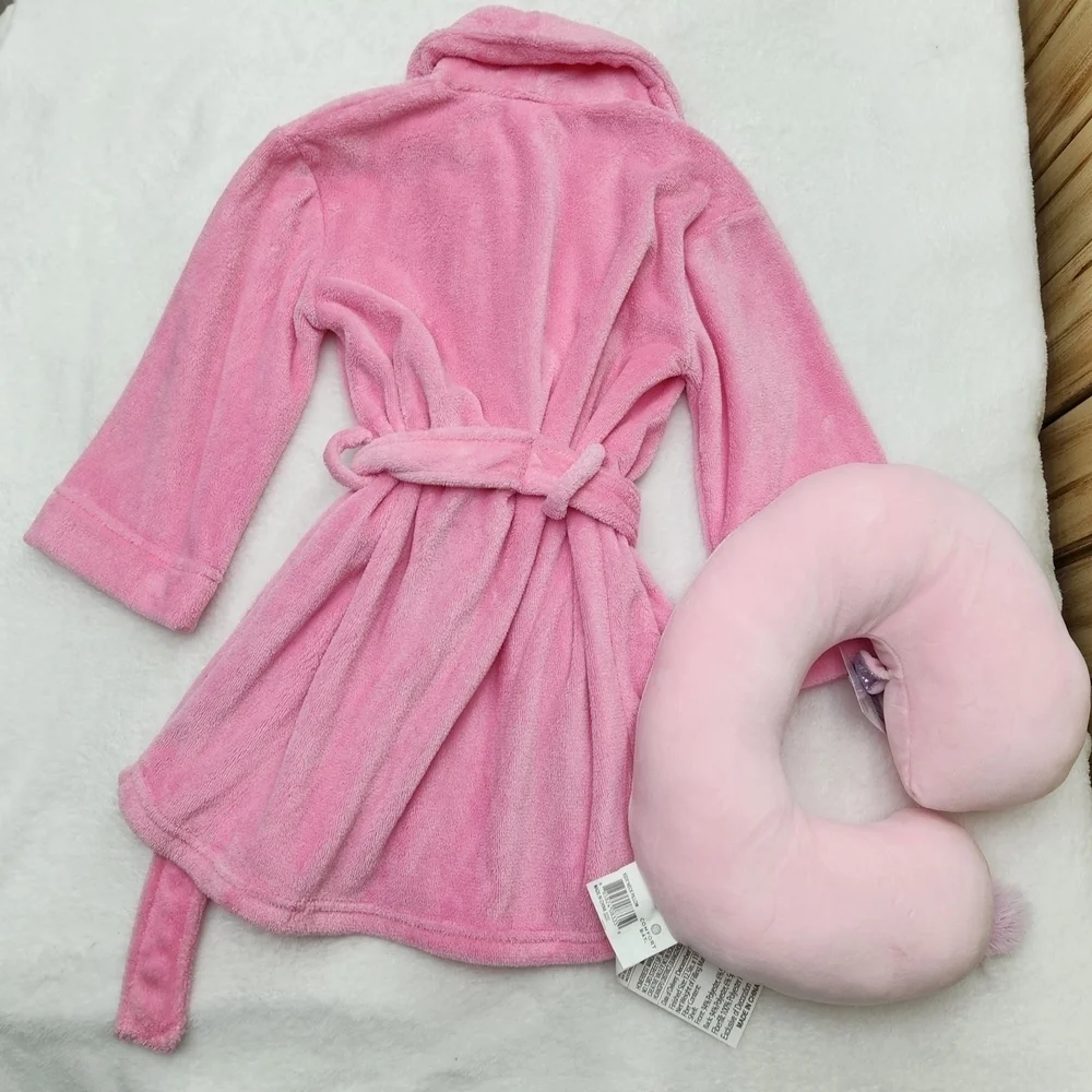 Target Pink Kids Robe with Butterfly Accents And Unicorn Neck Pillow